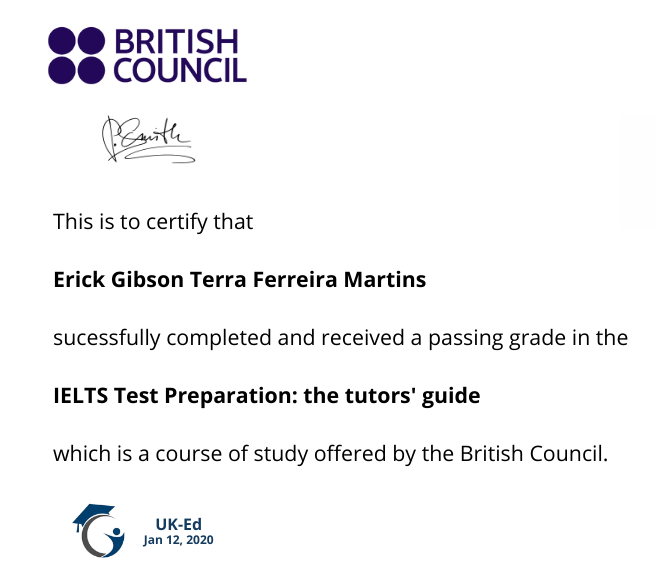Certificate British council Erick